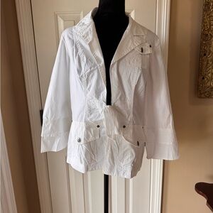 XCVI Women's White Front Tie Double Cuff Jacket size Large NWT